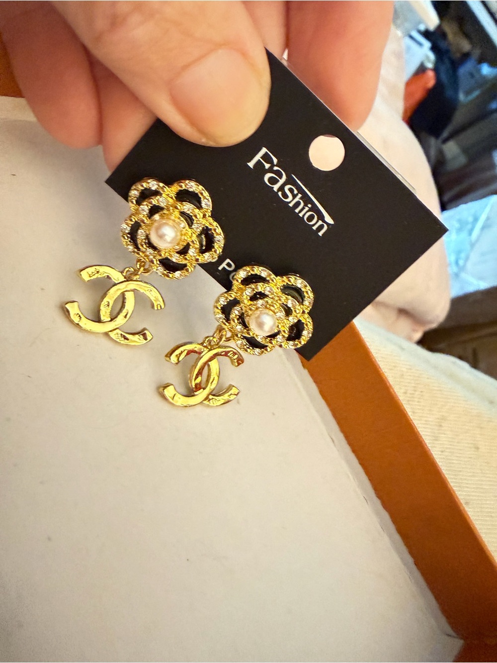 Gold Flower Pearl Drop Post Earrings -fashion jewelry